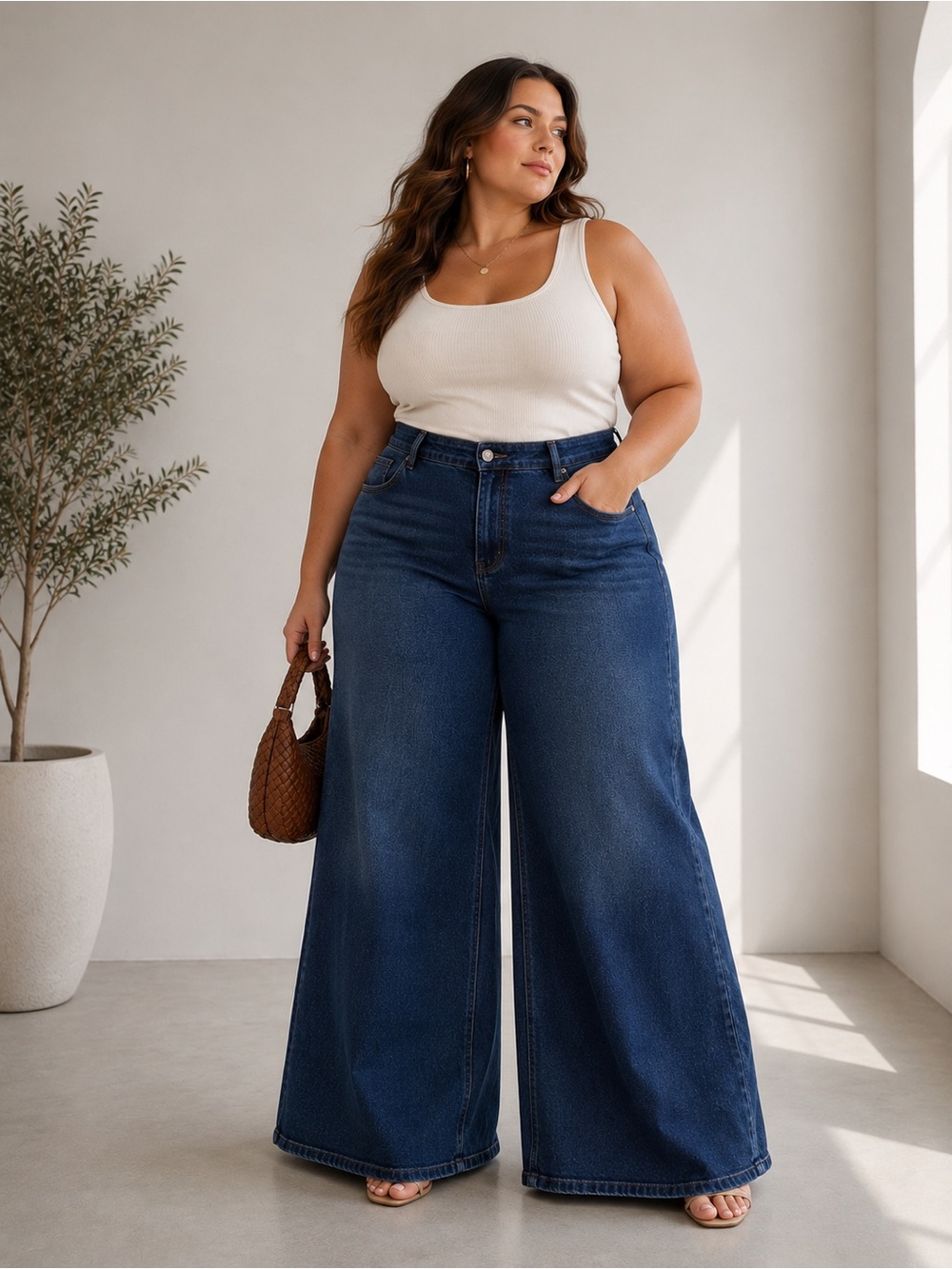 sofia by sofia vergara Wide Leg Flare Jeans in Dark Blue